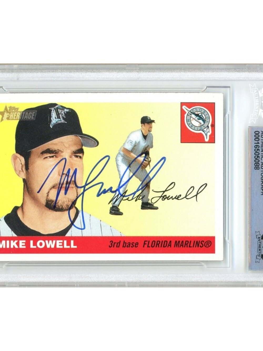 Mike Lowell Signed 2004 Topps Heritage #300 Florida Marlins BAS Slabbed Auto MLB